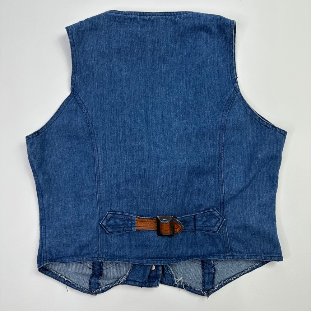 Vintage 90s Hi Gear Denim Vest Womens L Blue Jean Western Leather Accent - Picture 4 of 7